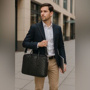 Coach Metropolitan Slim Brief Black Leather Embossed Signature Laptop Bag